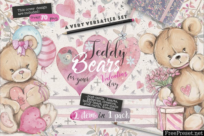 Cute Teddy-bears 2 in1 deals J6ZG5G - EPS, PNG, PSD, JPG