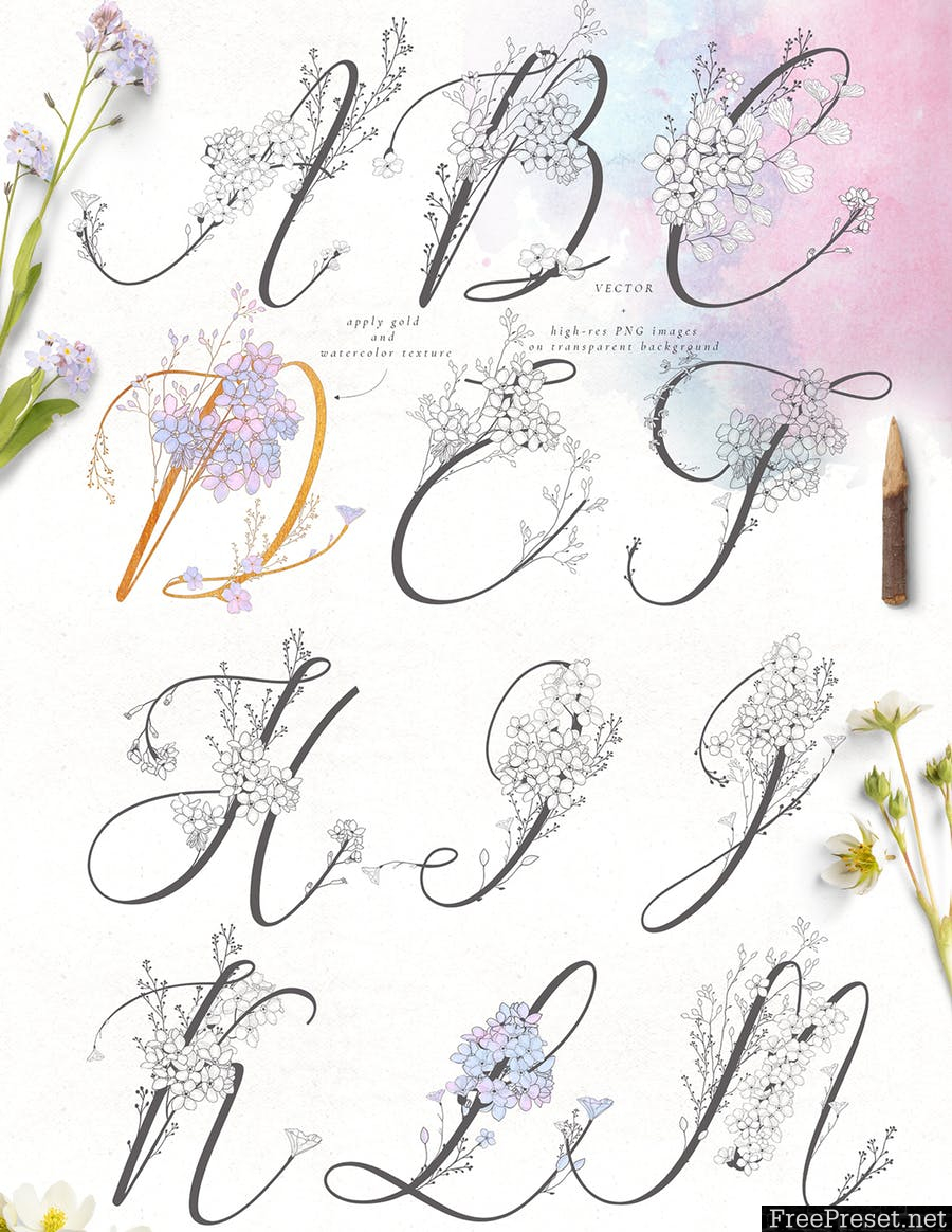 Flowered Monogram & Logo Collection 7TD5MS - EPS, PNG, JPG