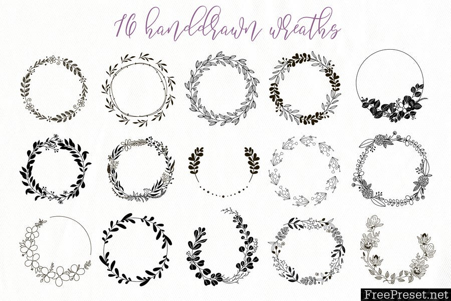 Handdrawn wreaths clipart 64YARF - AI, EPS, PNG