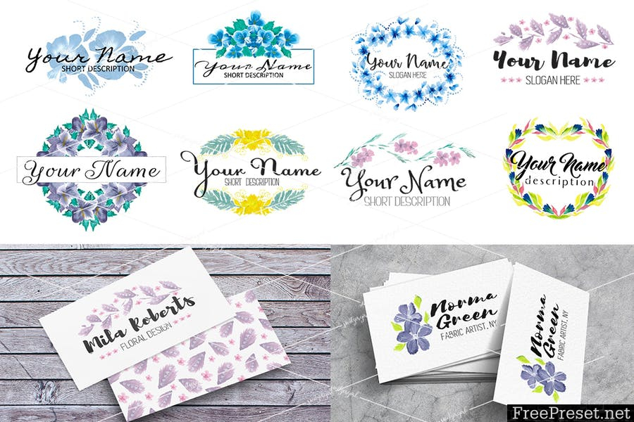 Handpainted Feminine Floral Logos Set 4UQETW - PSD, JPG, PNG