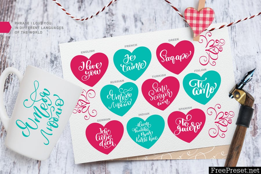 Valentines «I Love You» Vector Photo Overlay Colle R8GKB5 - AI, EPS, PNG, SVG