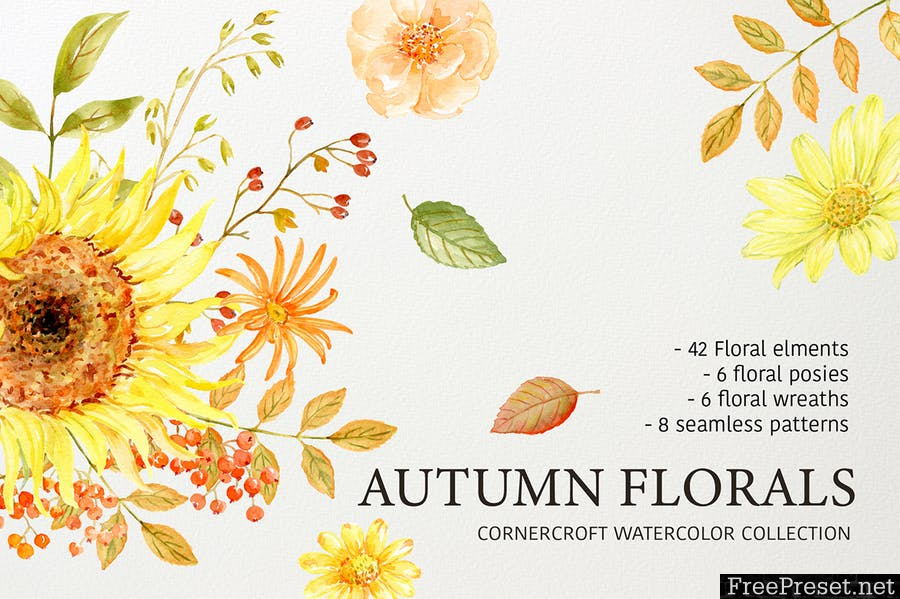 Watercolor Autumn Florals Collection PWPG4P - PNG, JPG