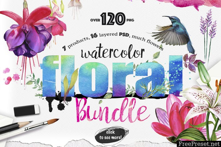 Watercolor Bundle over 120 PNG DBESUQ - PSD, PNG