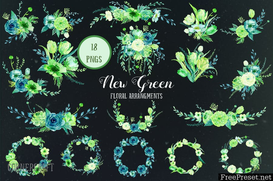 Watercolor Design Kit New Green XFG9W3 - JPG, PNG