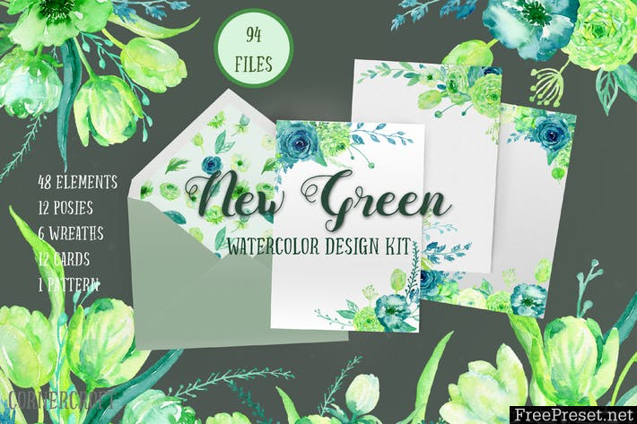 Watercolor Design Kit New Green XFG9W3 - JPG, PNG