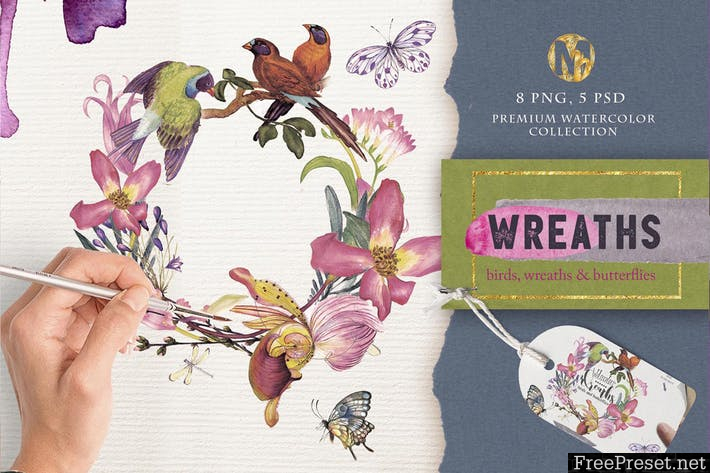 Watercolor wreaths psd, png 2MR4CF - PNG, PSD