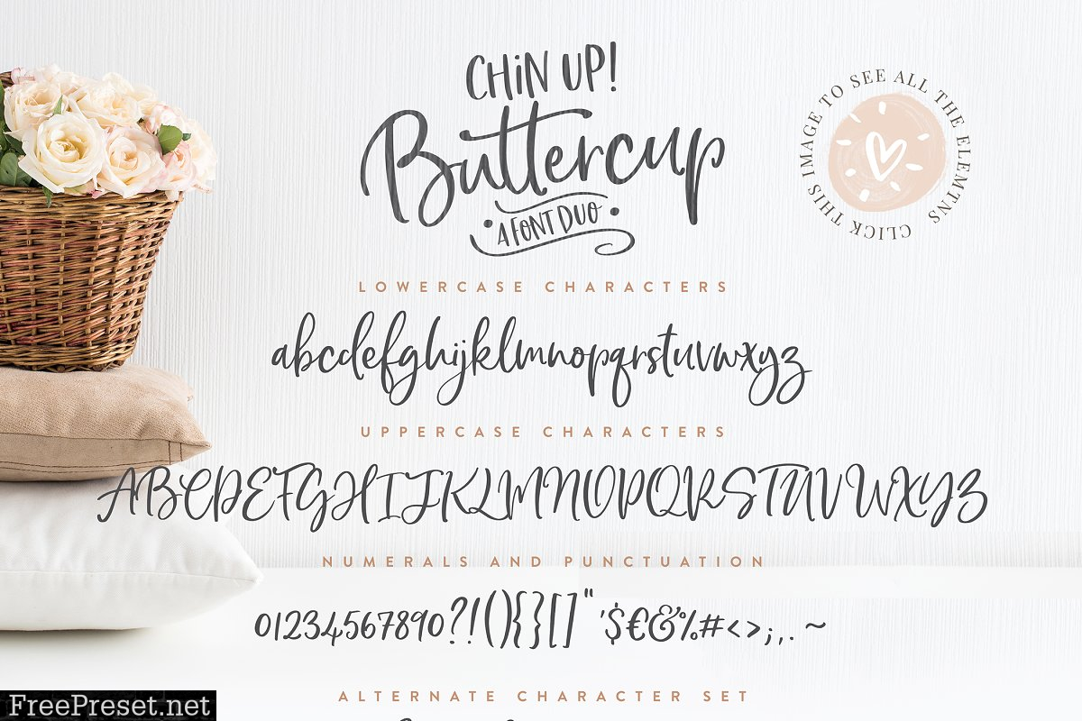 Chin Up Buttercup Font Duo & Extras 2045262