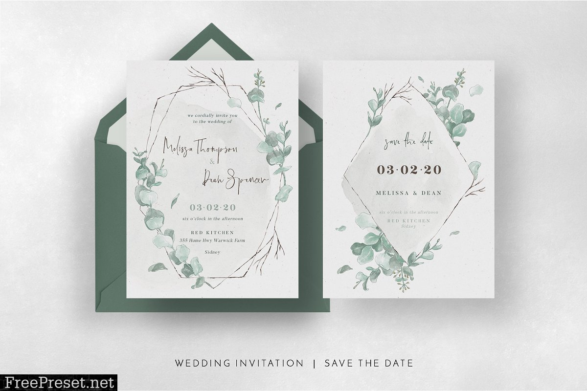 Watercolor Eucalyptus Wedding Suite 3588090