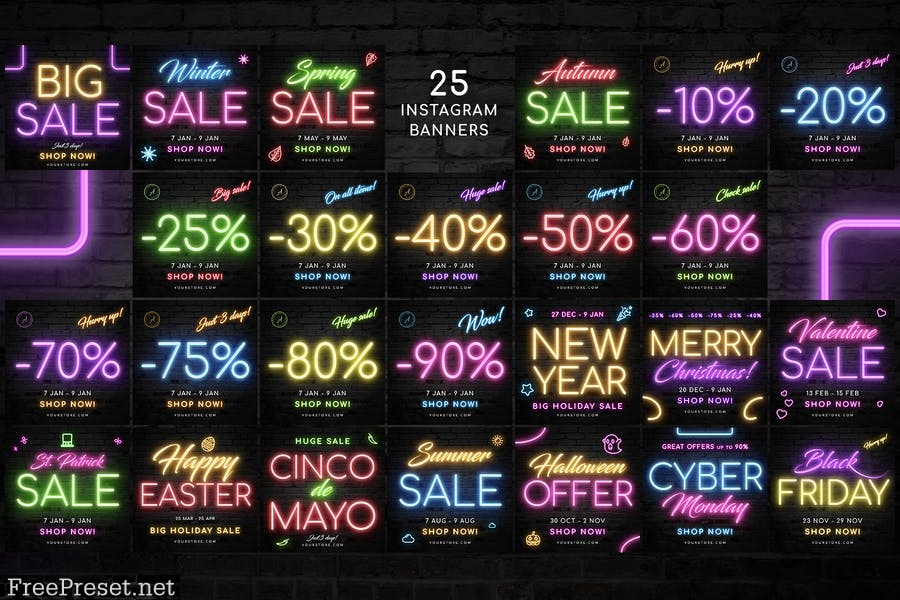 Neon Sale Instagram Banners XR9475B