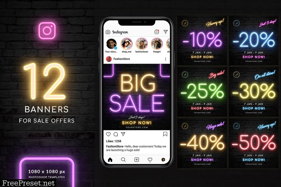 Neon Sale Instagram Banners XR9475B