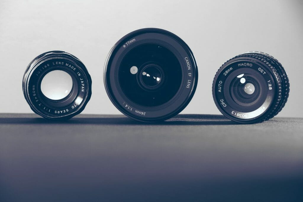 A photo of 3 camera lenses