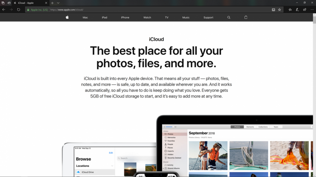 A screenshot of the iCloud home page