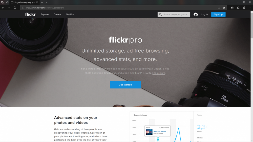 A screenshot of the Flickr Pro home page