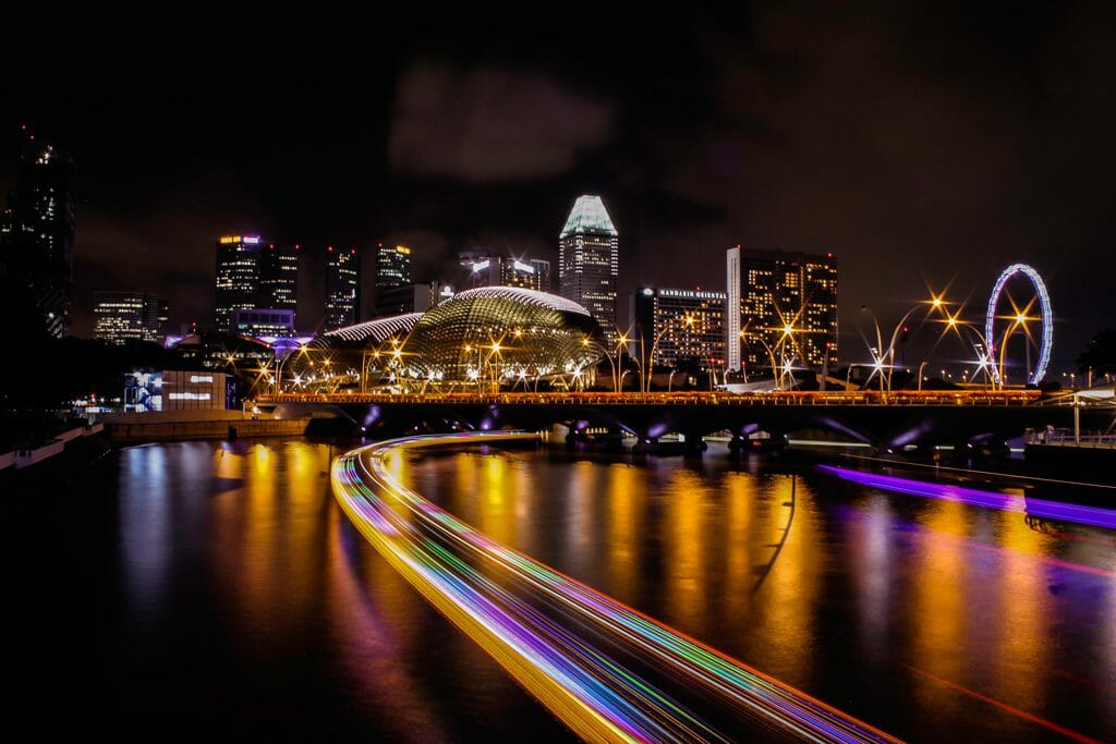 A travel photography night shot of Singapore