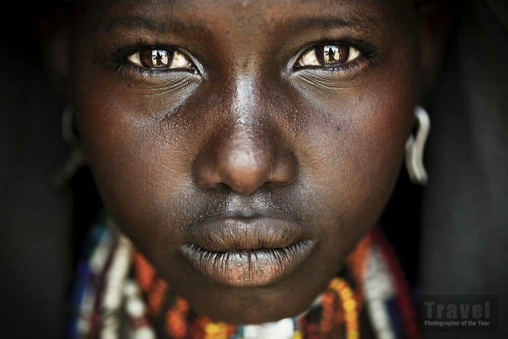 A close-up portrait of a woman's face