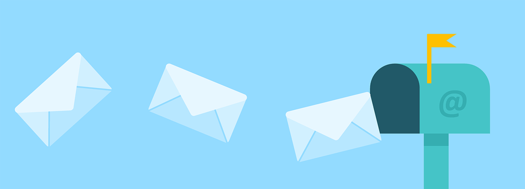 A graphic showing envelopes heading into a virtual email postbox