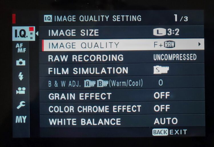 image quality camera settings shown selected