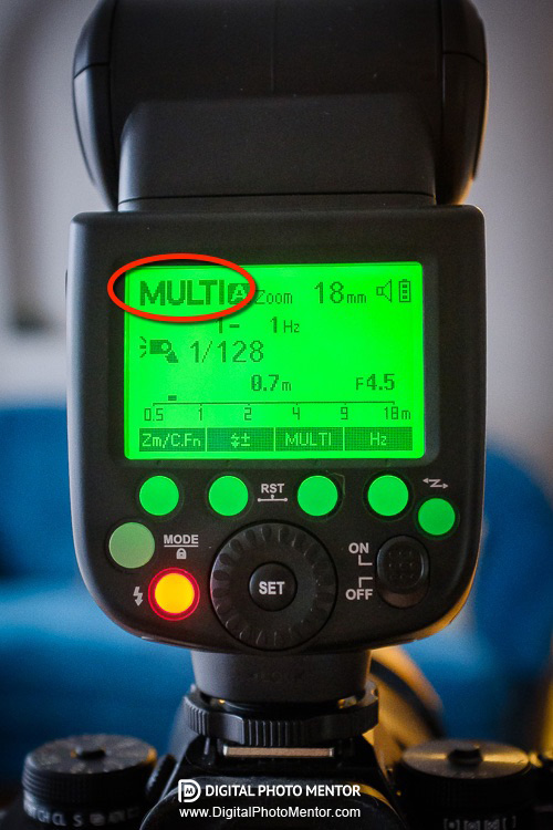 Multi flash mode shown circled on the flash settings screen