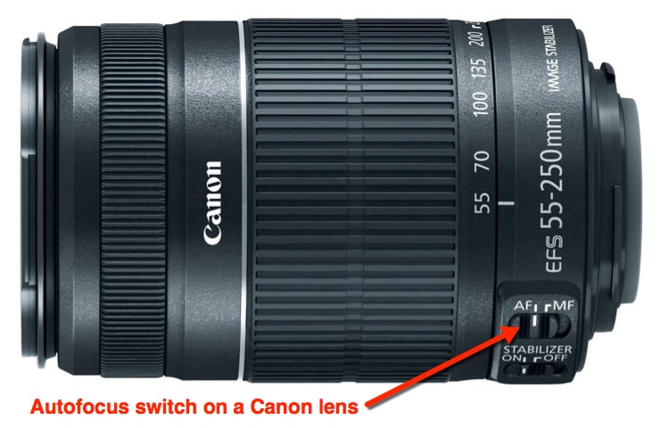 canon lens autofocus switch located on the barrel of the camera lens