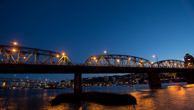 Test shot for anticipated location of the fireworks display with compostion including a bridge and city behind