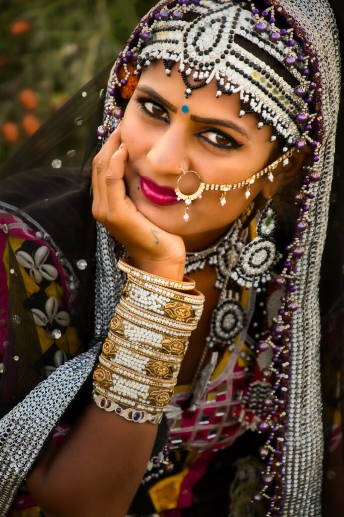 Portrait photo of an Indian woman in traditional dress edited with Luminar 4