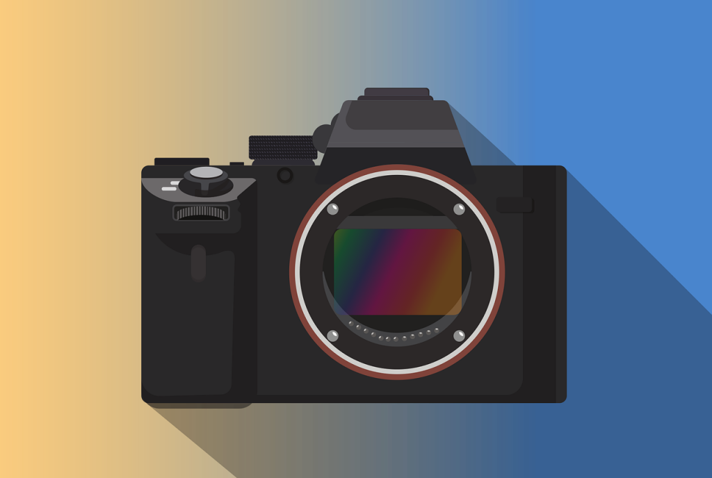 An illustration of an interchangeable lens camera with no lens attached and the sensor visible