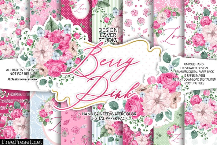 Berry Pink digital paper pack LPEWNTD