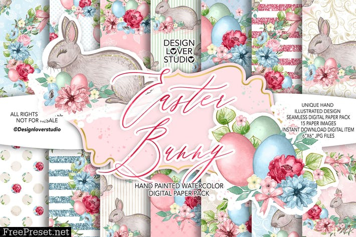 Cute Easter Bunny digital paper LD8A2TR