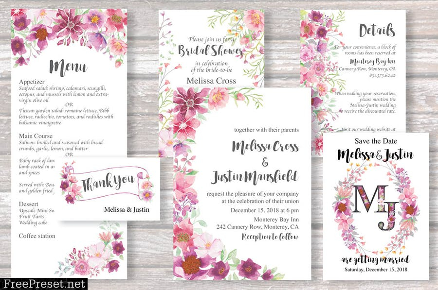 Gorgeous Pinks Watercolor Design Set T4MBH3G