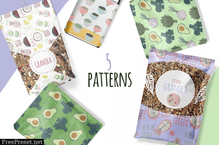 Hand-drawn naive simple food patterns TAEVHVE