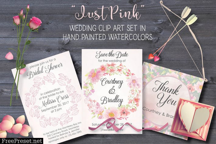 "Just Pink" Wedding Clip Art Set K7TFY52