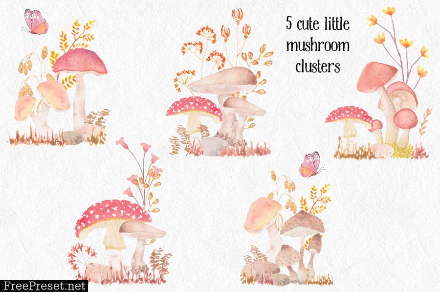 Mushroom Border Watercolor Clip Art U4URLJP