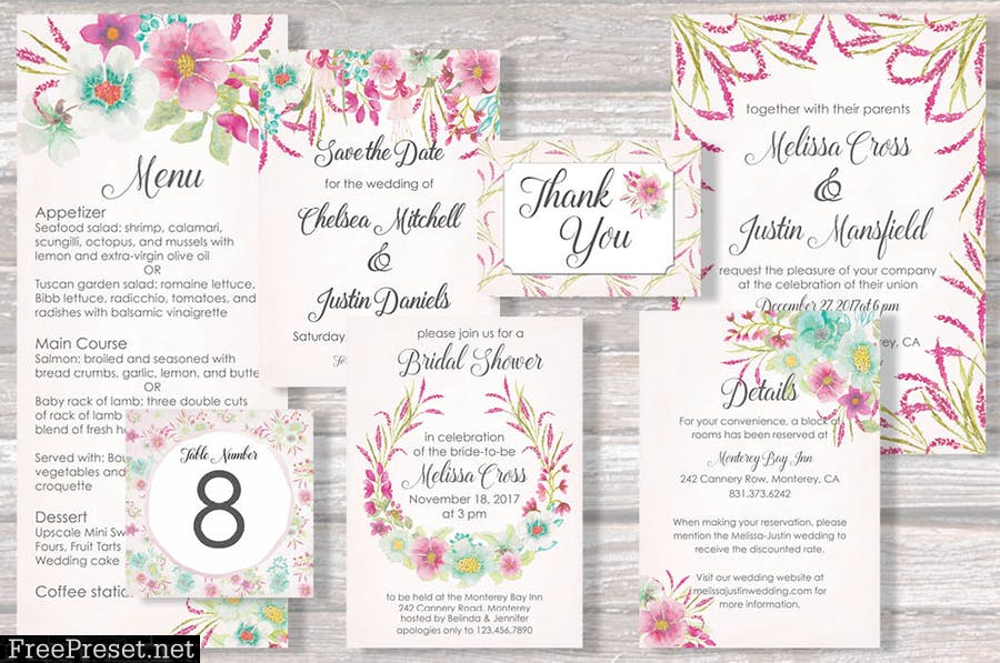 Pink Veronica Watercolor Clip Art Bundle MCHDUDN