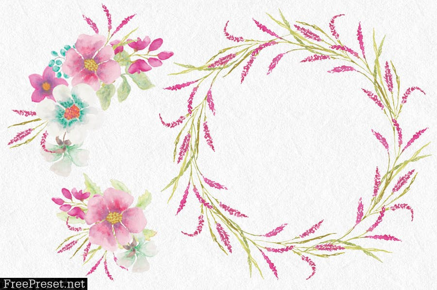 Pink Veronica Watercolor Clip Art Bundle MCHDUDN