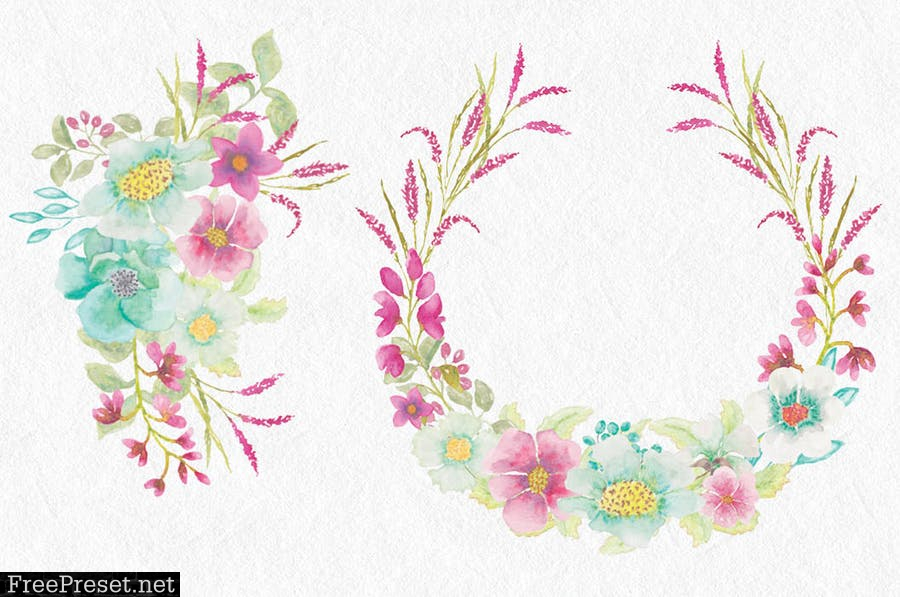 Pink Veronica Watercolor Clip Art Bundle MCHDUDN