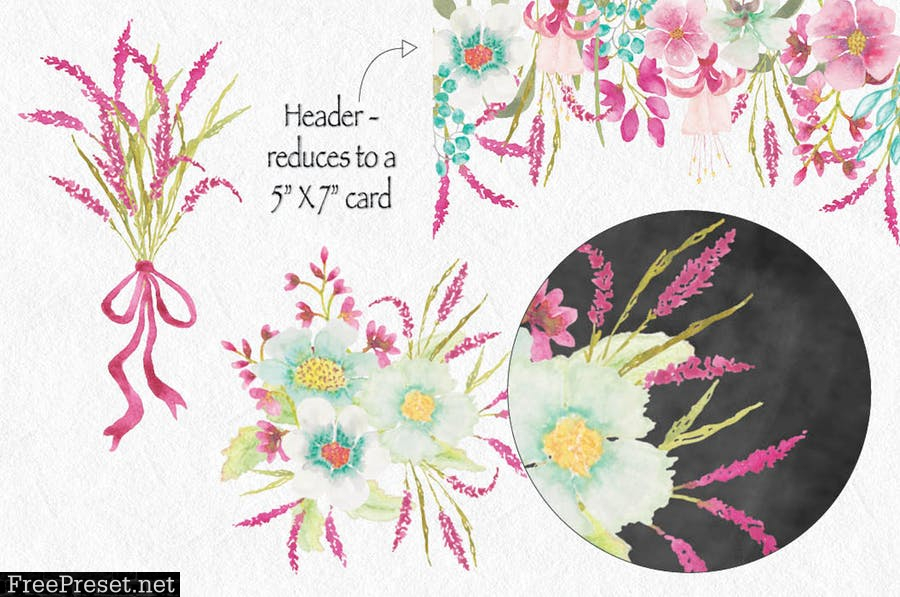 Pink Veronica Watercolor Clip Art Bundle MCHDUDN