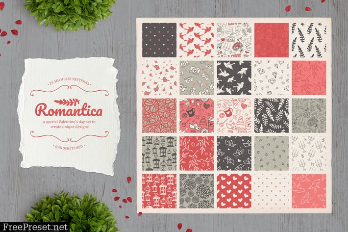 Romantica. Set of 25 cute seamless patterns AR6TTYL