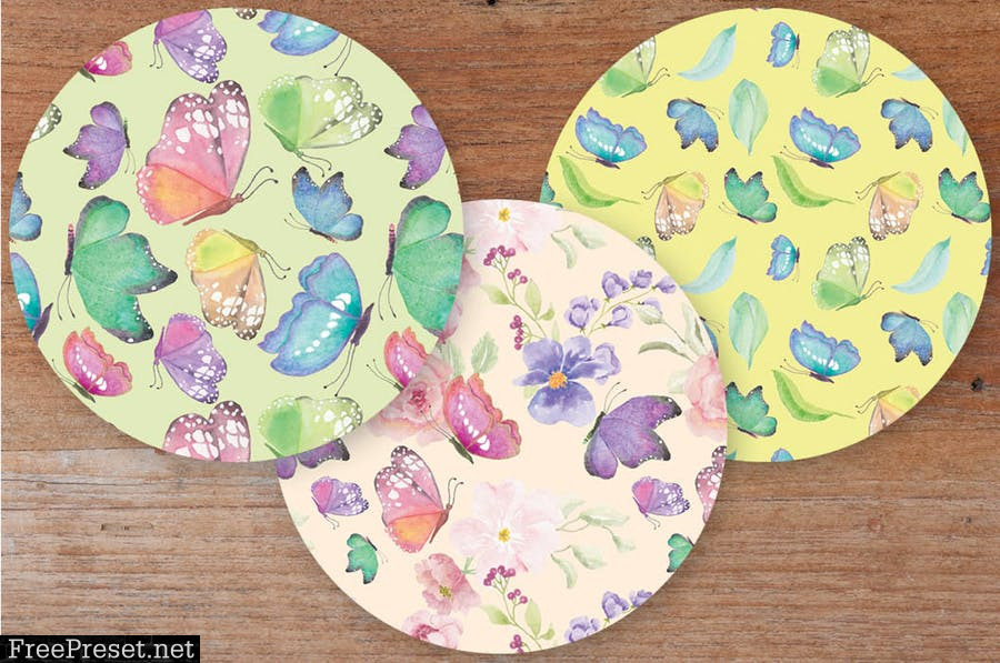 Set of 6 Patterns in Colorful Butterflies 5LDJX5Z