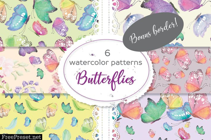 Set of 6 Patterns in Colorful Butterflies 5LDJX5Z