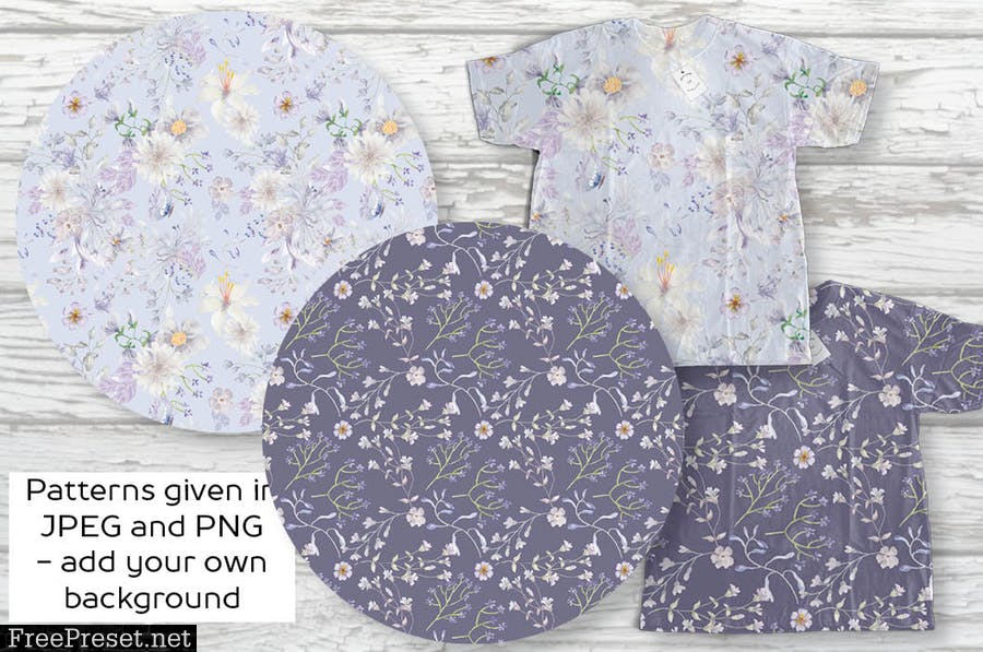 Set of 6 Watercolor Patterns in Pretty Lilac Shade 57UKUMZ