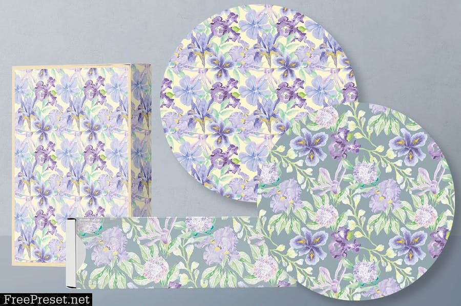 Set of 6 Watercolor Patterns in Pretty Lilac Shade 57UKUMZ