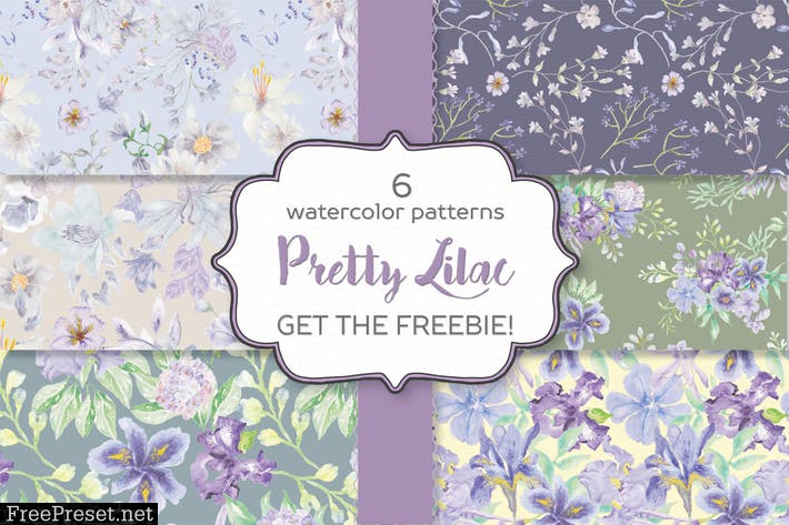 Set of 6 Watercolor Patterns in Pretty Lilac Shade 57UKUMZ