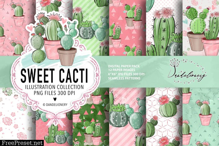 Sweet Cactus digital paper pack SL66Y3P