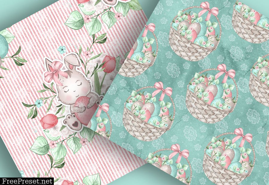 Sweet Easter Bunny digital paper pack STLRU3G