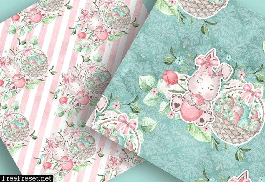 Sweet Easter Bunny digital paper pack STLRU3G