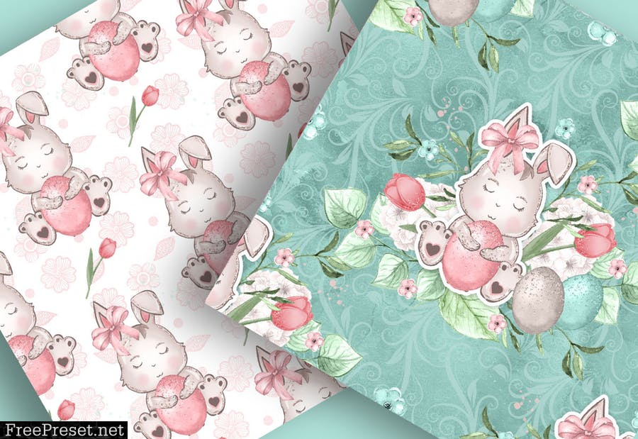 Sweet Easter Bunny digital paper pack STLRU3G