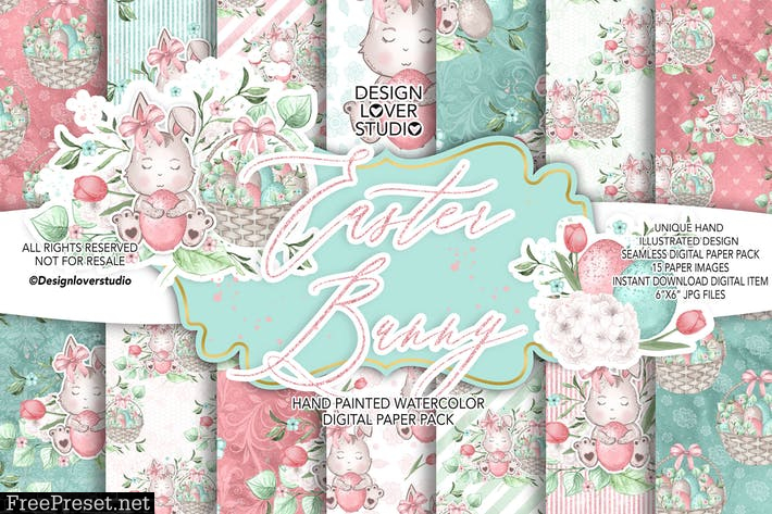 Sweet Easter Bunny digital paper pack STLRU3G