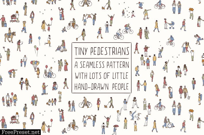 Tiny Pedestrians Seamless Pattern LEW5E42This set includes a seamless pattern and a banner with lots of tiny pedestrians. Both come in colour and in black & white, individual people are included as PNG files.