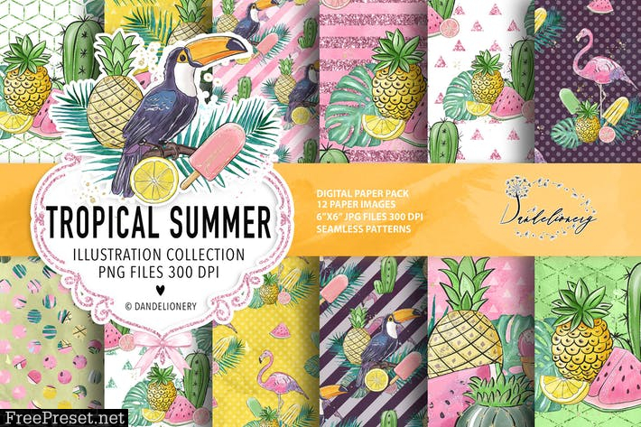 Tropical summer digital paper pack 5S7LRMA