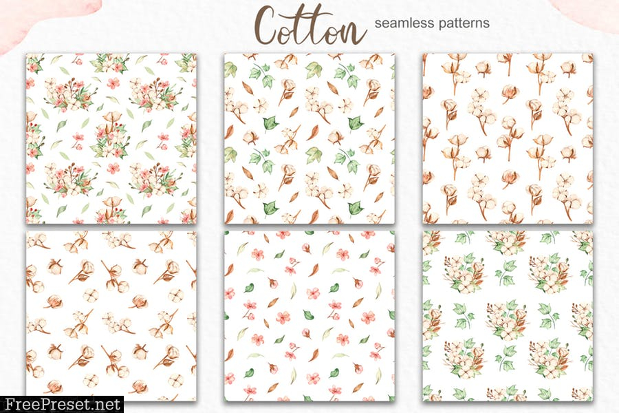 Watercolor cotton. Clipart, frames, wreaths GAXTLPR